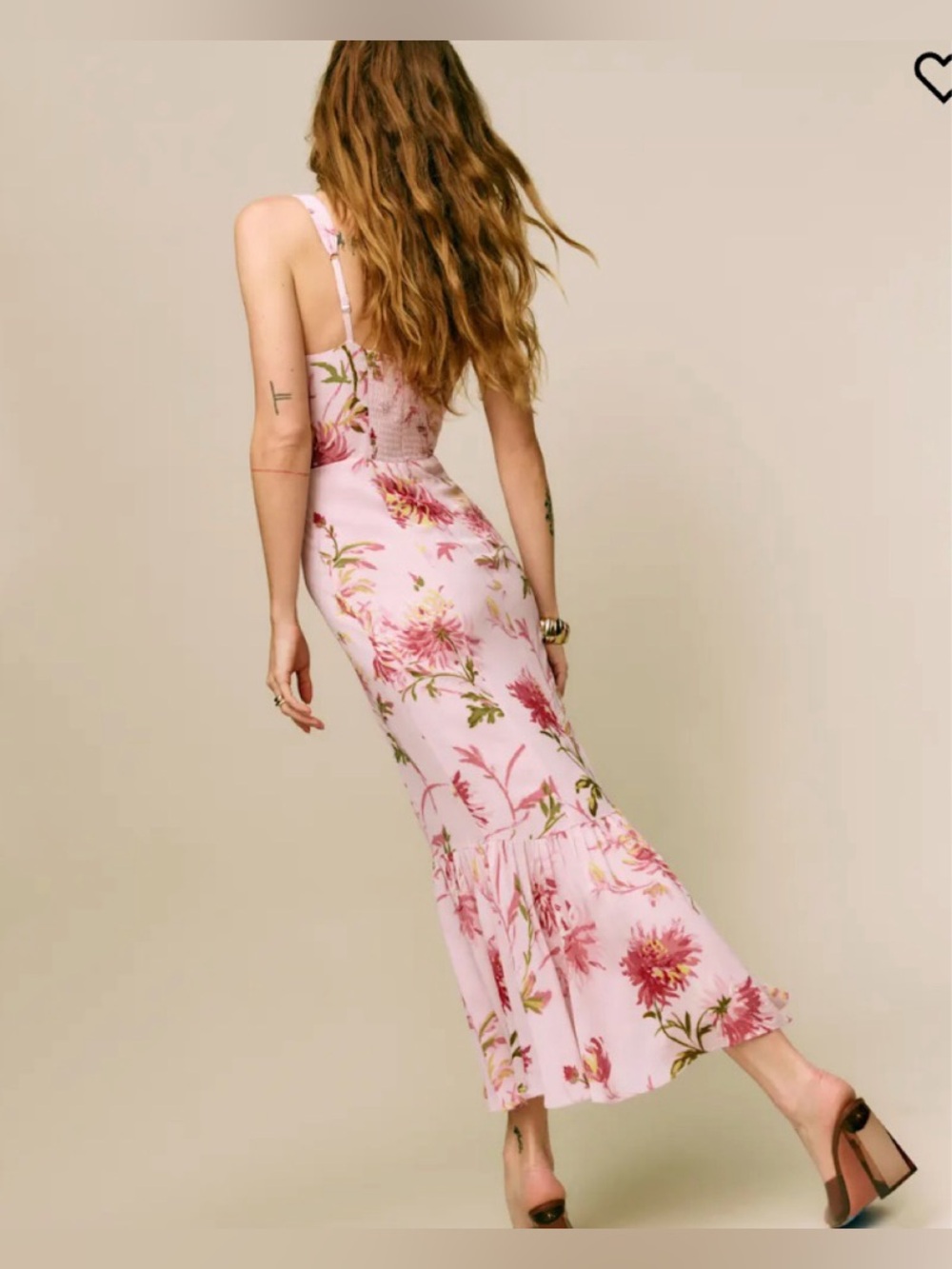 new Reformation Irisa lace trim maxi mermaid dress in Chrysanthemum pink floral - Picture 2 of 8